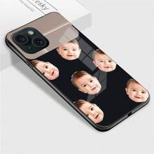 Customized Tempered Glass Phone Case With Baby Portrait, Compatible With Iphone 16 Pro, 15 Plus, 14 Plus Max, 13 Mini, 12, 11 And S25+, FE Pro, Personalized DIY Stylish Makeup Background Design Mobile Back Cover