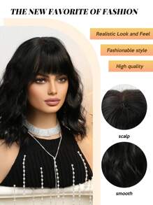 14 Inch Natural Black Multi-Color Short Curly Bangs Synthetic Wig, Suitable For Women's Daily, Party, Christmas And Other Occasions - Black - View 8