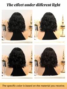 14 Inch Natural Black Multi-Color Short Curly Bangs Synthetic Wig, Suitable For Women's Daily, Party, Christmas And Other Occasions - Black - View 7