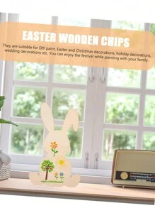 6 件兔子形状木片涂鸦木片木片复活节未完成木材复活节兔子切口未涂漆复活节切口木盘用于工艺兔子木切口蓝色 - 彩色 - 查看 8