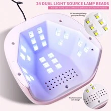 24颗LED珍珠美甲灯，快速干燥UV/LED双光源美甲烘干机（无香型），美甲凝胶抛光机（3种定时设置），饰有闪亮水钻，USB供电专业SUN G1美甲灯 - 白色/粉色，情人节礼物 - 粉色 - 查看 2