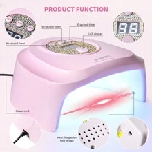 24颗LED珍珠美甲灯，快速干燥UV/LED双光源美甲烘干机（无香型），美甲凝胶抛光机（3种定时设置），饰有闪亮水钻，USB供电专业SUN G1美甲灯 - 白色/粉色，情人节礼物 - 粉色 - 查看 3