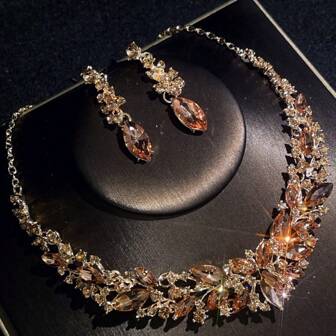 1 set Joyas elegantes para mujer, set de 3 piezas con collar y aretes, adecuado para novia de boda, ocasiones formales, banquetes y fiestas
