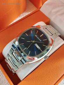 1 pièce Montre-bracelet étanche en acier inoxydable pour homme, cadran blanc/vert/noir, mouvement à quartz, style décontracté et d'affaires, grand cadran de haute qualité, convient pour les réunions, le travail, les cadeaux