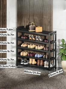 1pc Multi-Layer Carbon Steel Shoe Cabinet, Multi-Size Selection, Sturdy And Durable Shoe Changing Stool/Shoe Storage Rack, Suitable For Doorstep/Dormitory/Rental House - Black - View 8