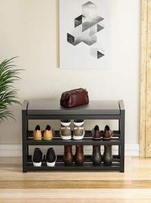 1pc Multi-Layer Carbon Steel Shoe Cabinet, Multi-Size Selection, Sturdy And Durable Shoe Changing Stool/Shoe Storage Rack, Suitable For Doorstep/Dormitory/Rental House - Black - View 4