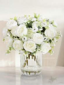 8 Bundles Silk Artificial Peonies Flowers Faux Peony Bouquet Fake Peonies Artificial Flowers Bouquets For Vase Floral Arrangements Wedding Home Table Decoration (White,Pink) - 8 Bunches White - 查看 2