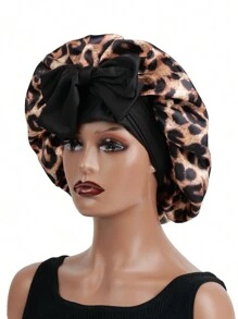 1pc Satin Bow Tie Sleeping Cap, Solid Color Elastic, Lightweight & Breathable, Suitable For Women & Girls, Black - Yellow - View 4