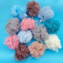4件套可爱纯色沐浴海绵、沐浴球、沐浴花、丝瓜络、海绵浴球，约20克/个，颜色随机