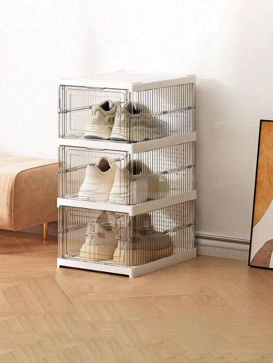 Ein dreischichtiges, montagefreies und stapelbares Schuhkarton-Lagerregal