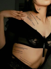 1张草本果汁半永久性励志浪漫多句英文名言图案临时纹身贴纸，日常/派对/音乐节适用，7-14天防水防晕染，适用于手臂、腿部、腰部、肩膀、颈部、锁骨 - 藍色 - 查看 4