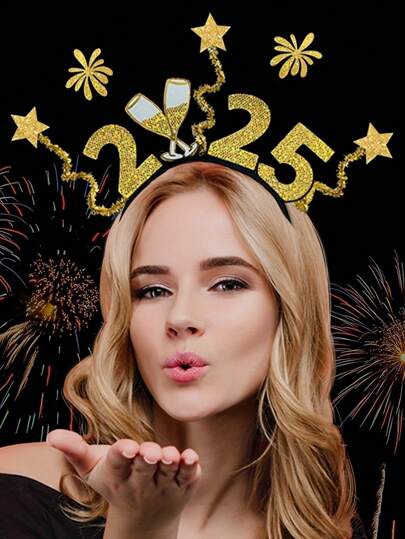 1 件/2 件/4 件 2025 新年头饰节日头饰男女通用可调节发饰适合派对服装，创意烟花箔发箍，新年快乐头饰，派对用品礼物