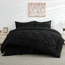 JOLLYVOGUE 7 Pieces California King Comforter Set, All Season Oversized King Bed In A Bag, Down Alternative Bedding Sets With Cali Comforter, Flat Sheet, Fitted Sheet, Pillowcases & Pillow Shams, Dark Grey - Black - View 6