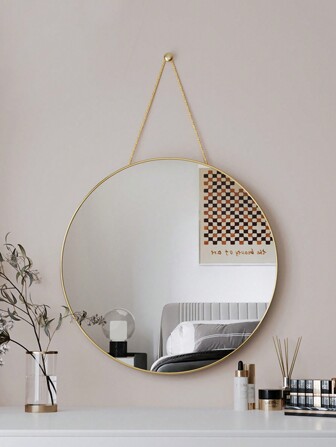 1pc Gold Round Wall Mirror, Gold Frame Circular Wall Mounted Mirror Suitable For Bathroom, Vanity, Entryway, Living Room, Wall Decor Birthday Gifts Graduation Home Decor Back To School Room Decor School Supplies