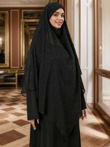 1pc Women Solid Color 3-Layer Hijab, Loose Prayer Headscarf, Comfortable Islamic Veil Suitable For Robe Outfit, Versatile For Daily Wear - Three-layer Headscarf - View 11