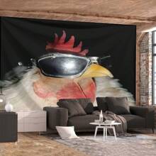 1pc Funny Chick Wearing Sunglasses Pattern Tapestry, Polyester Fabric Wall Hanging Decor For Living Room, Bedroom, Office, Home Decoration, Party, Rectangular Kitchen Wall Hanging Cloth With Draping Effect, Comes With 3 Wall Nails And 2 Clips, Wall Tapestry