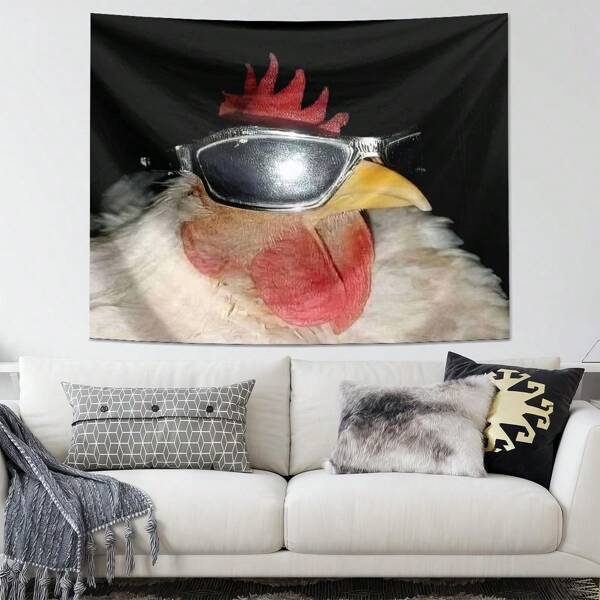 1pc Funny Chick Wearing Sunglasses Pattern Tapestry, Polyester Fabric Wall Hanging Decor For Living Room, Bedroom, Office, Home Decoration, Party, Rectangular Kitchen Wall Hanging Cloth With Draping Effect, Comes With 3 Wall Nails And 2 Clips, Wall Tapestry