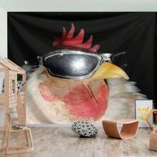 1pc Funny Chick Wearing Sunglasses Pattern Tapestry, Polyester Fabric Wall Hanging Decor For Living Room, Bedroom, Office, Home Decoration, Party, Rectangular Kitchen Wall Hanging Cloth With Draping Effect, Comes With 3 Wall Nails And 2 Clips, Wall Tapestry
