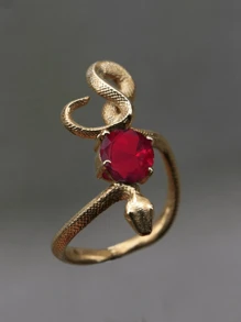 Unique Snake Imitation Emerald Zirconia 18K Gold Plated Ring For Women Men Punk Gothic Halloween Snake Jewelry