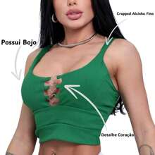 Women's Premium Ribbed Cropped Top With Heart - 綠色 - 查看 4