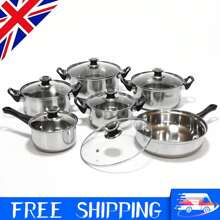 12 Piece Stainless Steel Cookware Saucepan Set Pan Pot Kitchen Cooking Glass Lid - Silver - View 2