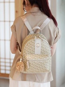 New Printed Backpack, Korean Style Casual Large Capacity Simple Elegant Ladies Backpack - Khaki - View 5