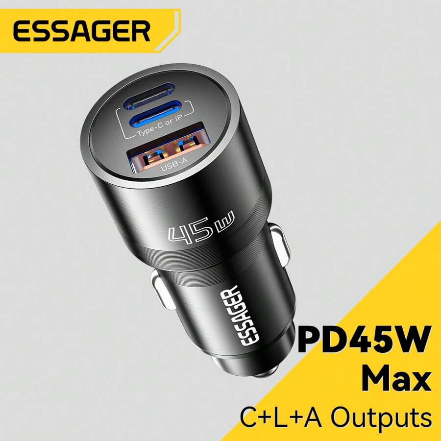 ESSAGER 45W Car Charger USB Type C Lightning Interface Car Adapter For Mobile Phone Charger - one-size - View 1