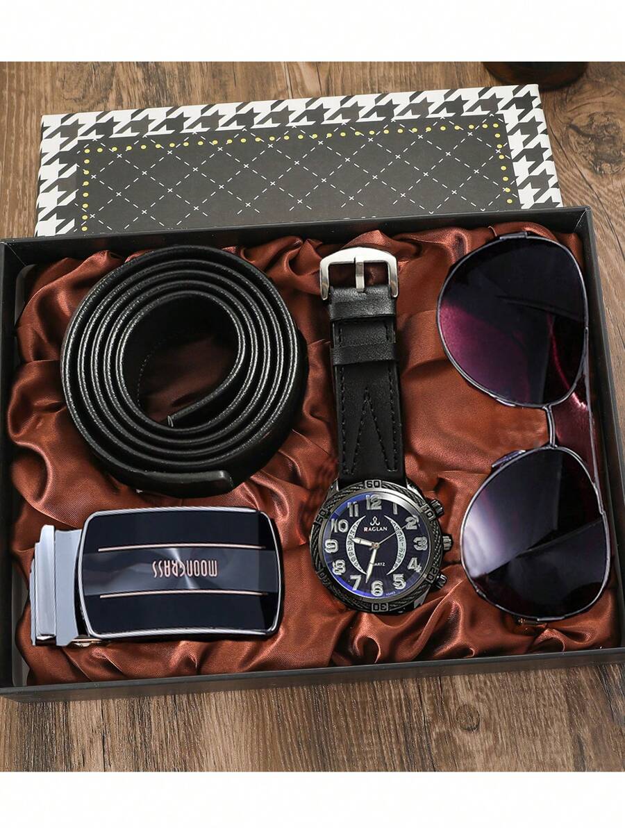 Fashionable And Personalized Men\ Gift Set: Glasses And Belt, A Gift For Dad Gift Sets Gift For Men - Black - View 1