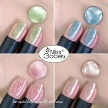Miss Gooey 冰晶果冻猫眼指甲油，新款美白流行冰透明玻璃珠猫眼，浅清新裸色猫眼凝胶指甲油，可剥离UV LED美甲凝胶指甲油，适用于美甲沙龙和家庭DIY - 彩色 - 查看 6