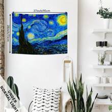 Starry Night Tapestry Vincent Van Gogh Tapestry UV Reactive Oil Painting Tapestry Abstract Stars Wall Art Tapestries Aesthetic Hippie Moon Tapestry Glow In The Dark Tapestry Wall - 藍色 - 查看 8