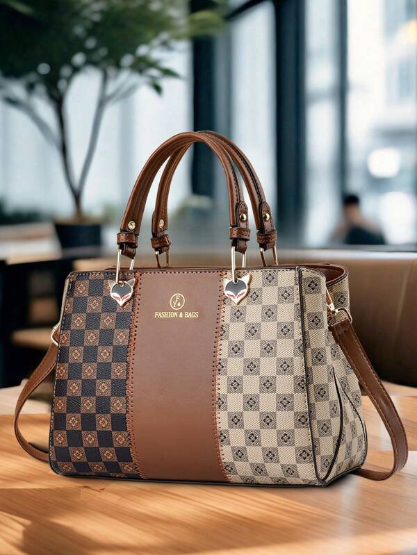 New Fashion Color Block Large Capacity Tote Bag, Printed Handbag For Women