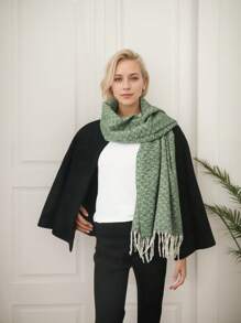 1 Piece Women's Faux Cashmere Tassel Shawl/Scarf, Elegant And Warm, Suitable For Going Out, Casual Wear And Commuting, Autumn/Winter - 綠色 - 查看 3