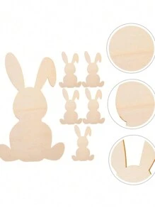 6 件兔子形状木片涂鸦木片木片复活节未完成木材复活节兔子切口未涂漆复活节切口木盘用于工艺兔子木切口蓝色 - 彩色 - 查看 3