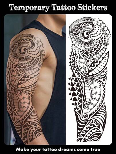 1 Sheets Extra Large Full Arm Size Body Art Temporary Tattoo Stickers For Men And Women, Black Black Power Maori Totem Pattern, Waterproof Fake Sleeves Tattoos, Lasts 2-5 Days, Covering Scars, Can Be Used On Arms Wrist Shoulders Legs Waist Neck Hand Chest Thighs Finger, Best Friend Couple Party Tattoo