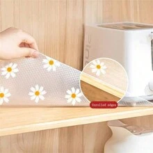 1 Roll Chrysanthemum Pattern Shelf Liner, Non-Adhesive Drawer Liner, Non-Slip Refrigerator Pad, Waterproof EVA Cabinet Liner, Easy-To-Clean Kitchen Cabinet Mat - A - View 4