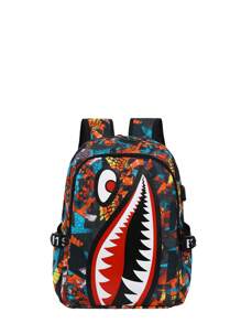 1 Stück Rucksack für Jungen und Mädchen im Alter von 14-16 Jahren, aus Nylon mit Reißverschluss, Muster mit Tintenstrahl, großes Fassungsvermögen für den Campus, Studentenrucksack, Rucksack mit witzigem Ausdruck, geeignet für den täglichen Gebrauch