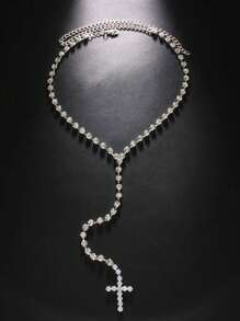 Bling Rhinestone Big Cross Pendant Choker Necklace Dinner Jewelry For Women Crystal Charm Y Shape Necklace Collar Body Jewelry - Cross Necklace - View 2