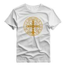 Basic Printed T-Shirt 100% Cotton Shirt With Saint Benedict Medal Print - 白色 - 查看 1