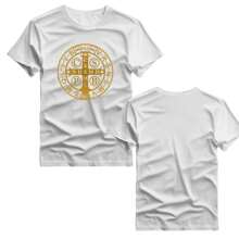 Basic Printed T-Shirt 100% Cotton Shirt With Saint Benedict Medal Print - 白色 - 查看 2