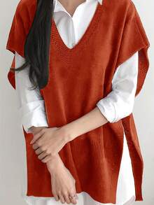 Sweter damski w dużym rozmiarze, swobodny, wygodny, bezrękawnik z dekoltem w serek