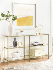 VASAGLE ULGT024A01 51.5 Inch Console Sofa Table With 3 Shelves, Entryway Table With Tempered Glass Shelf, Gold - Gold - View 1