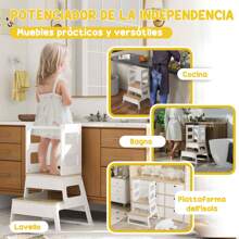 AIYAPLAY 2 In 1 Learning Tower Learning Stool For Kids Ages 3+ With Chalkboard And Barrier For Bathroom Kitchen 55x52.5x87.5cm White - White - View 2