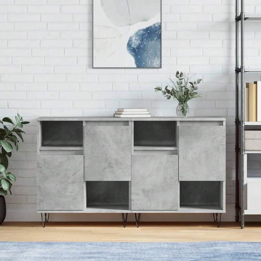 Stylish Set Of 2 Concrete Grey Engineered Wood Sideboards For Modern Living Room Storage Solutions - Grey - View 1