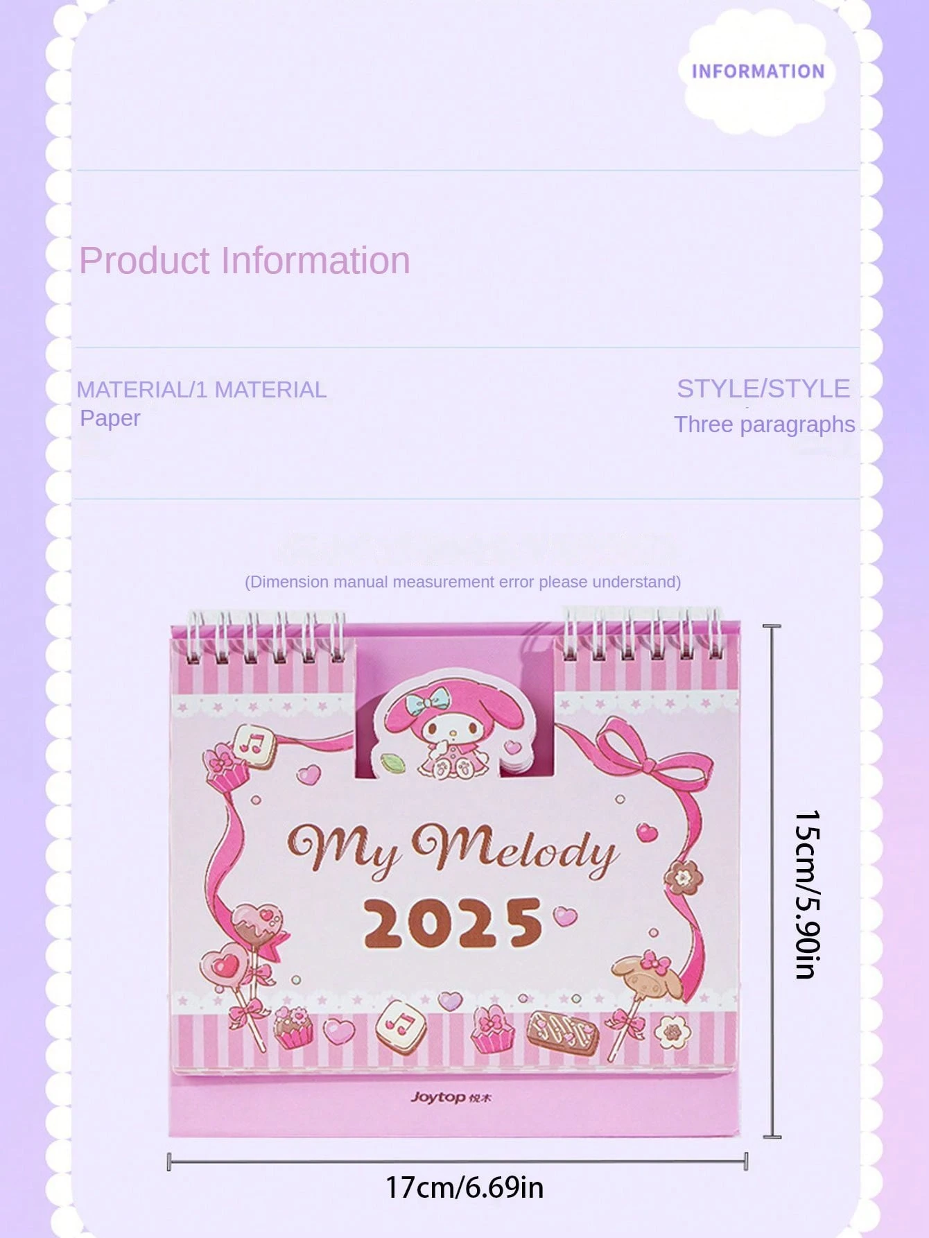 Sanrio Kuromi 2025 Desk Calendar With Monthly Planning Grid & Double