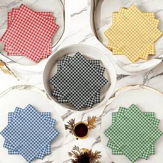 20pcs Colorful Plaid Theme Paper Napkins, Suitable For Birthday, Party, Wedding And Event Celebration, Party Supplies