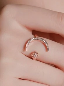 1 件水钻月亮和星星装饰袖口戒指（月中 10 至 13 块砖随机） - 開口戒指 - 查看 2