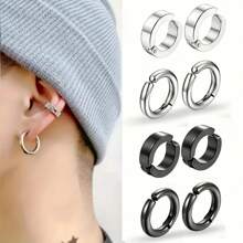 2/8pcs Stainless Steel Ear Clip Set, Simple Circle Ear Bone Clip, Jewelry Gift - Multicolor - View 8