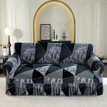 Christmas [US Local Warehouse] 1pc High-End Elegant Minimalist Marble Texture Sofa Cover, Luxurious Refined Living, Fashionable Graceful, Refresh Home Decor, Protect Furniture, Stretchy Fabric & Ruffled Skirt Design, Suitable For Home, Hotel, Meeting Room, Apartment, Party, Restaurant, Cafe, All Seasons [US Local Warehouse, Fast Delivery]Home Decor Gift For New Year
