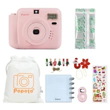 Popoto Instant Camera Holiday Set, For Instant Mini Films, With Cloth Bag, Stickers, Album And More Accessory Set, For Holiday Gift/ Outdoor/Party/Girlfriend White, Pink Optional (Not Include Battery)