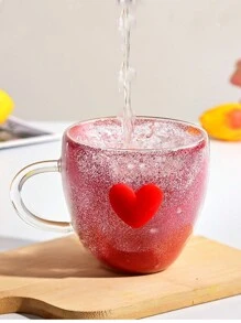 1pc Coral Glass Cup, Heart Shaped Borosilicate Glass Cup, Simple Household Juice Milk Cup With 3D Design Back To School